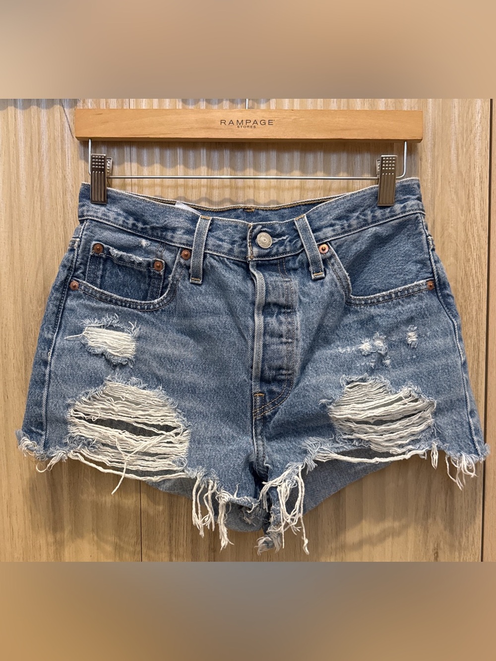Levi’s 501 Distressed Cutoff Denim Shorts High Rise Button Fly W28